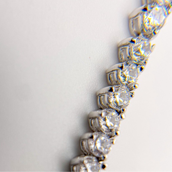 Seta Round Cubic Zirconia Silvertone Graduated Eternity Necklace 16" - Picture 13 of 14